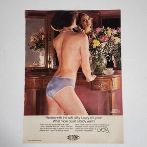 Vintage Print Ad Lycra spandex topless model in panties clipping 1983 8x10.5